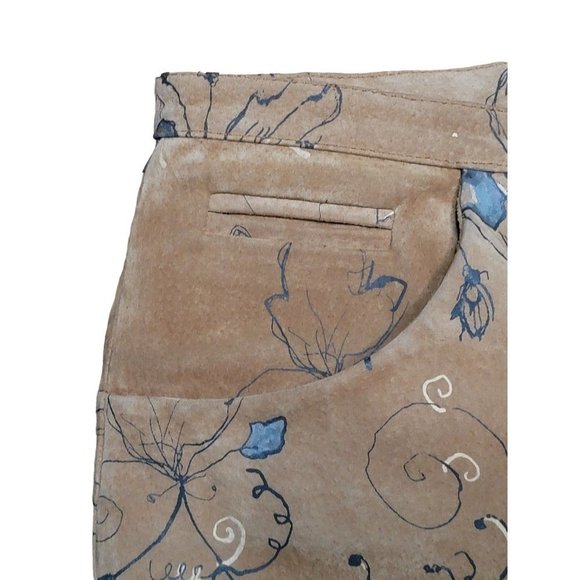 CALI Cali Pants Womens 8 Tan Blue Suede Leather Floral Straight Leg Lined - Picture 4 of 7